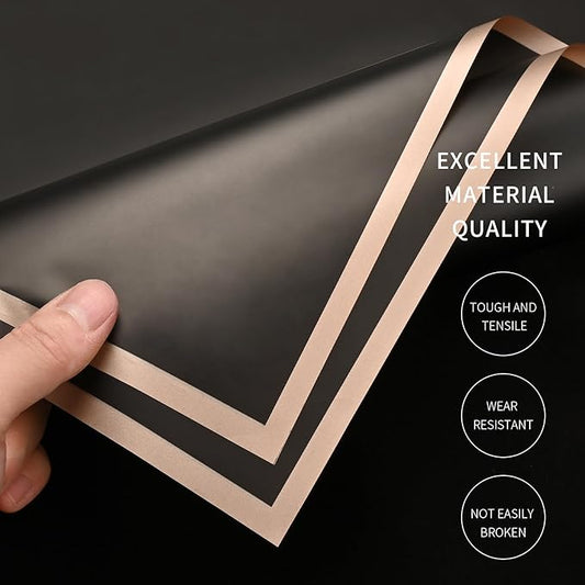 30 Sheets Black Gold Edge Flower Bouquet Wrapping Paper，Florist Supplies Waterproof Floral Bouquet Wrapping Paper Bouquet Accessorie，Flower Shop Packaging Pape for DIY Gift Wedding Birthday
