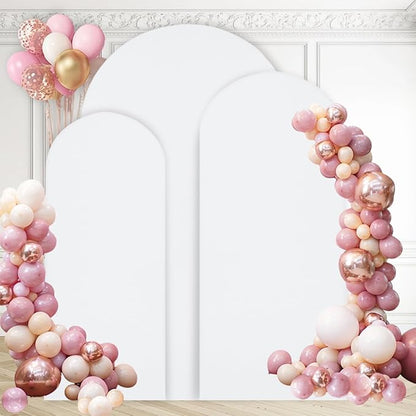 WEERRW Wedding Arch Cover White Spandex Fitted Set of 3 Balloon Arch Stand Covers Round Top Chiara Stretchy Backdrop for Birthday Party Baby Shower Banquet Decoration (6FT, 6.6FT, 7.2FT)