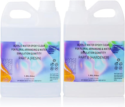 Enova Floral Craft Water and Simulated Fake Water Flower Cast Crystal Epoxy Resin A/B Creates Clear Acrylic Water Simulation for Flower Arrangements (128OZ)
