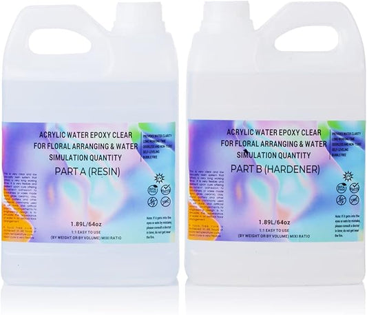 Enova Floral Craft Water and Simulated Fake Water Flower Cast Crystal Epoxy Resin A/B Creates Clear Acrylic Water Simulation for Flower Arrangements (128OZ)