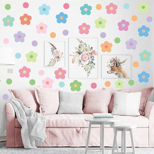 Daisy Flowers Wall Stickers – 180 Pcs Peel & Stick Removable Waterproof Vinyl Floral Decals for Bedroom, Nursery & Cozy Corners | A Simple Peel Turns Walls into a Spring Bloom Retreat (Colorful)