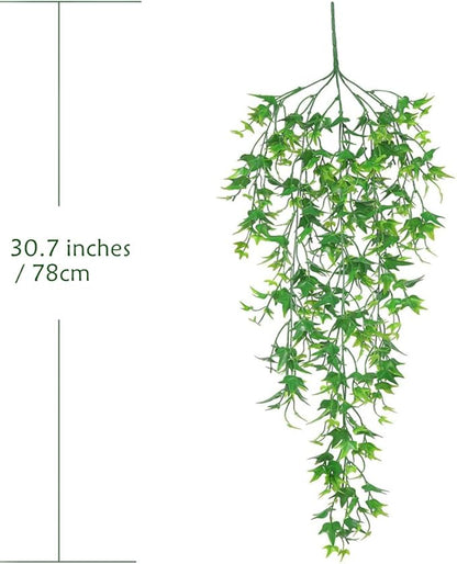 Artificial Hanging Vines, Fake Vine Plastic Plants Sweet Potato Leaves Ivy UV Resistant Greenery Décor Faux Flowers for Indoor Outdoor Garden Door Wall Wedding Party Table Decoration Green 4 Pack