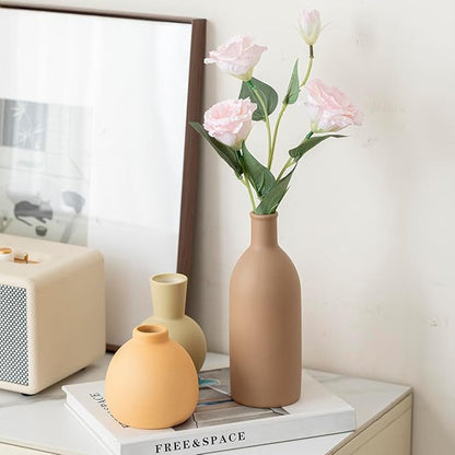 Modern Ceramic Vase Set of 3, Decorative Flower Vases for Home, Multicolor Pottery Vases for Living Room, Kitchen, Bedroom, Shelf, Rustic Farmhouse (Light Green Mix)
