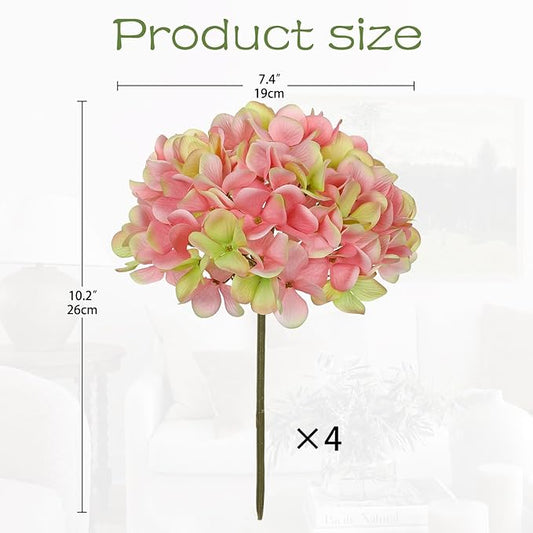 Hollyone Dark Pink Silk Hydrangea Artificial Flowers Heads 7.4inch Large Fake Hydrangea 4Pcs Full Faux Flowers with Stems for Wedding Party Table Centerpieces Flower Arrangement Home Decor