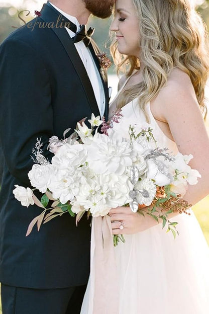 Serwalin White Artificial Flowers, Fake Silk White Flowers for DIY Wedding Bouquets, Wedding Cake Flowers for Table Centerpieces Baby Shower Birthday Party Home Decorations