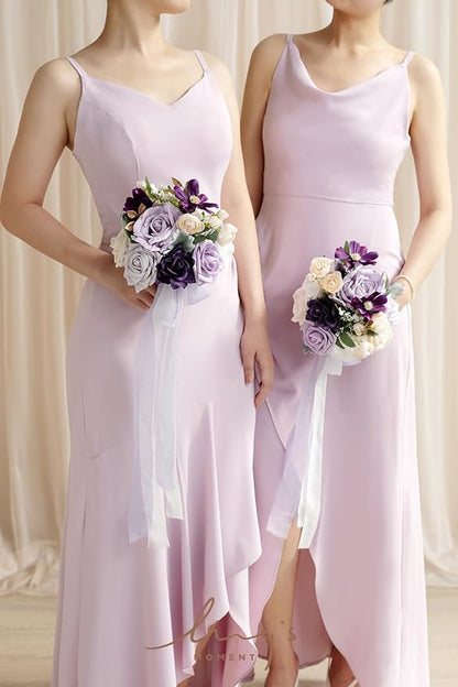 Ling's Moment Artificial Flowers Purple Bridesmaid Bouquet Set of 4, Lilac and Gold Wedding Flowers Bouquets for Bridesmaids, 7 Inch Bridal Bouquets for Bridesmaids, Wedding, Ceremony, Anniversary, et