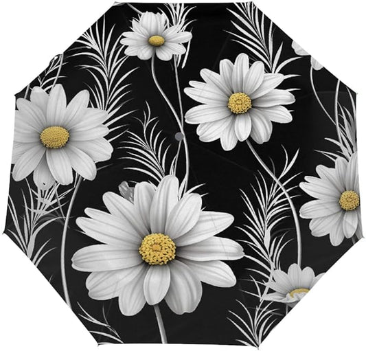 Daisy Flower Print Folding Umbrella Lightweight Travel Umbrella, Compact UV Protection Parasol, Windproof Waterproof Portable Sun & Rain Umbrella for Women Men