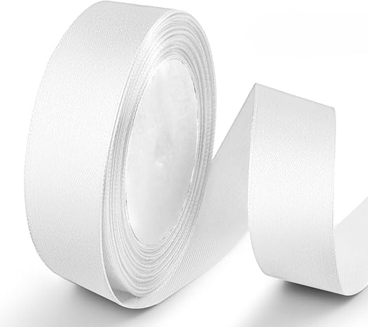 25 Yards 1 inch Satin Ribbon, Solid Color Fabric Ribbon Perfect for Gift Wrapping, Wedding, Handmade Bows, Floral Bouquets and Party Decoration(White)