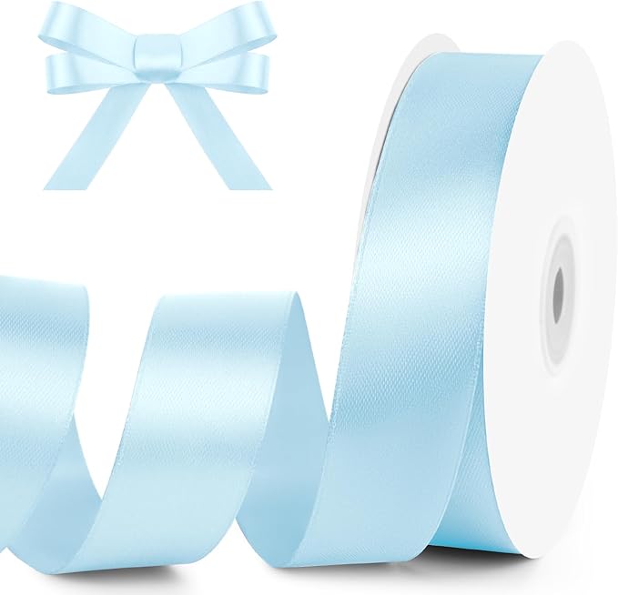 Kmer Life 1 in x 50 Yards Baby Blue Polyester Satin Ribbon - Perfect for Wedding Decor, Wreath, Crafts & Gift Wrapping