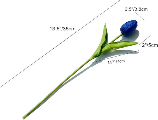 Mandy's Artificial Tulips 20 Stems Royal Blue PU Faux Flowers for Thanksgiving and Christmas Decorations Wedding Home Decor 13.5 Inch