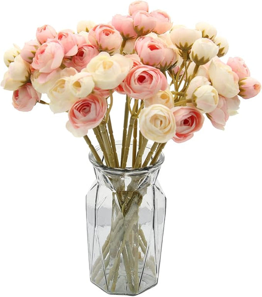 Hananona 18 Pcs Artificial Silk Rose Flowers Persian Ranunculus Bouquet Asian Buttercup,Suitable for Core Decorations,Weddings,Home (Pink, 2)