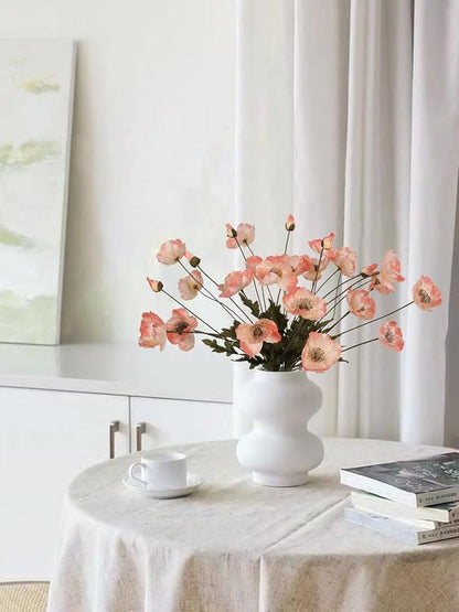 IPOPU Fake Poppies Coral Pink Silk Flowers 6pcs Artificial Poppies Realistic Faux Flowers for Wedding Centerpieces for Tables Bridal Shower Party Decorations (Coral Pink)