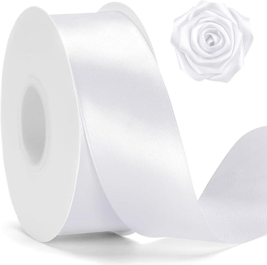 KINGLAKE White Ribbon 1 1/2 inch - 100 Yards Polyester White Satin Ribbon for Gift Wrapping, Wedding, Party Decoration, DIY Crafts, Floral Bouquets and Wreath Bows