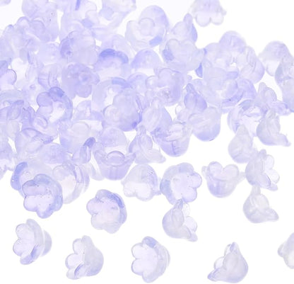 PATIKIL Glass Trumpet Flower Beads, 200 Pcs Gradient Flower Bead Charm for Jewelry Making DIY Craft, Bracelets, Earrings, Necklaces Decorations, Purple