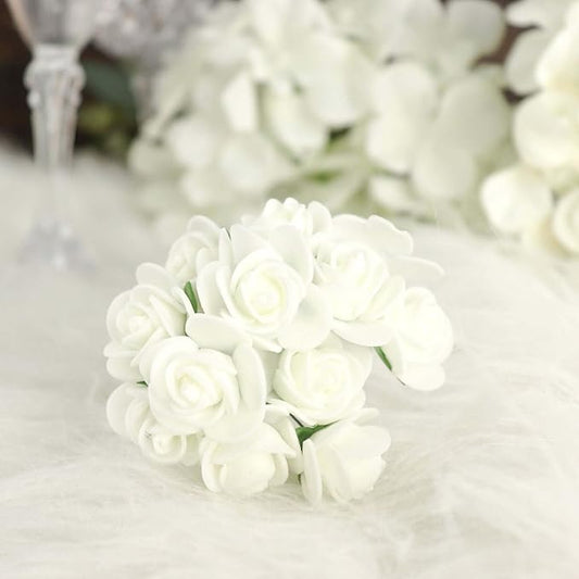 Efavormart 48 Roses | 4" Tall Ivory Real Touch Artificial DIY Foam Rose Flowers with Stem, Craft Rose Buds