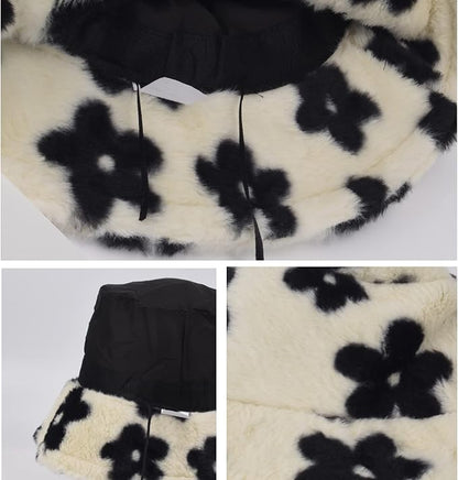 Winter Soft Faux Fur Plush Bucket Hat, Lovely Fisherman Cap, Fashion Outdoor Thick Warm Sun Cap for Women