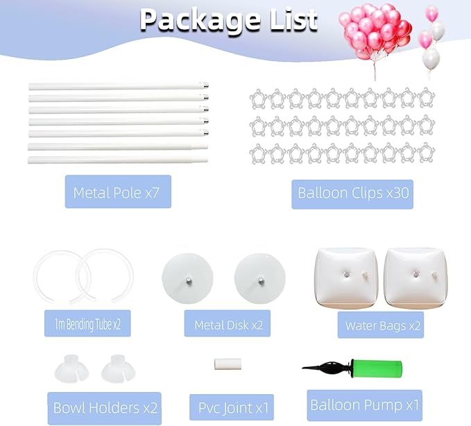 Balloon Arch Stand Kit 9ft &5.6ft,Heavy Duty Base With Water Filling Bag,White Bendable Half Arch Balloon Arch for Birthdays Holiday Decorations And Other Indoor And Outdoor Parties No Balloons