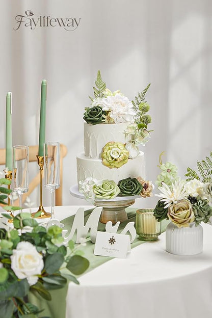 Artificial Flowers, 2PCS Silk Green Flowers for Centerpieces Decoration, Fake Cake Flowers for DIY Wedding Bridal Bouquets Home Party Floral Arrangement Decor