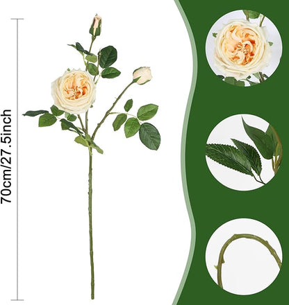 Real Touch Austin Roses Peonies Artificial Flowers 4 Bouquets Latex Fake Peonies with Long Stem Realistic Faux Peonies Flower for Wedding Party Home Table Centerpieces Decorations (Champagne)