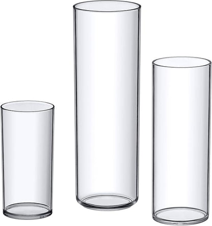 Amazing Abby - Viola Magra - Plastic Cylinder Vases (3-Piece Set), Acrylic Flower Vases for Wedding Centerpieces, Home Decorations, Office Ornaments, Shatter-Proof, 6" + 9" + 12" (H) (Not Glass)