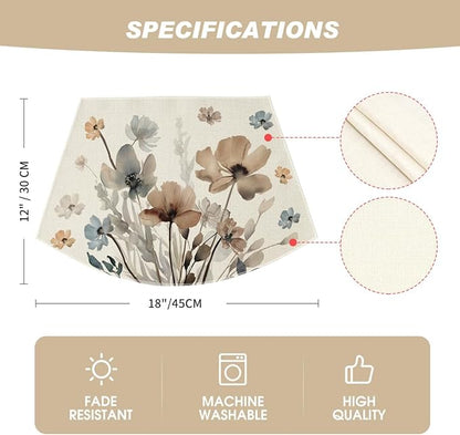 Artoid Mode Brown Poppy Floral Round Table Wedge Placemats Set of 4, Seasonal Kitchen Dining Table Decoration for Indoor Party Home