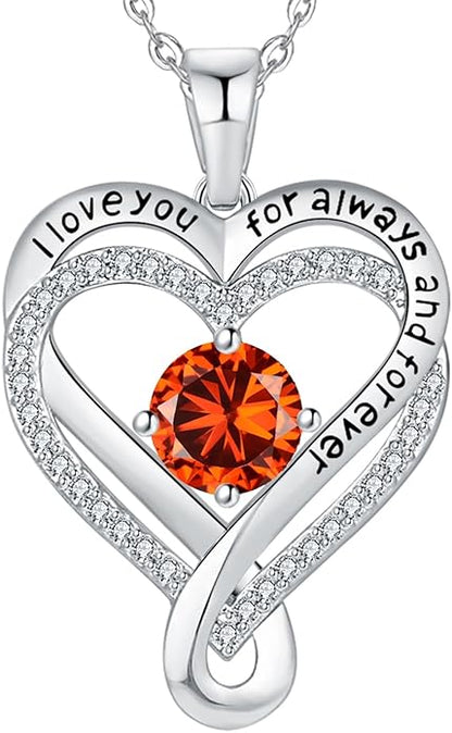 Jewelry for Women Wife Infinity Heart Birthstone I Love You Necklace S925 Anniversary Women Necklaces for Her Wife Birthday Gift Ideas, Birthday Present for Girlfriend Mom Daughter Sterling Silver