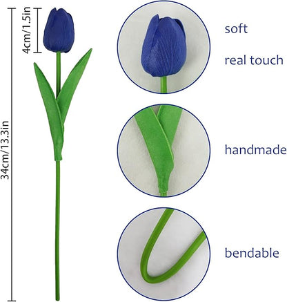 18 Pcs Real Touch Tulips Artificial Flowers, Patriotic Flower for 4th of of July Decoration Cemetery Flowers for Grave Vase Memorial Day Independence Day Decor