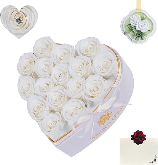 Luxury Preserved Roses – Forever Real Roses Flowers for Delivery in a White Box, Preserved Flowers Birthday Gifts for Women Mom Wife, Ideal for Anniversary (White 16 Roses, 16 Roses)