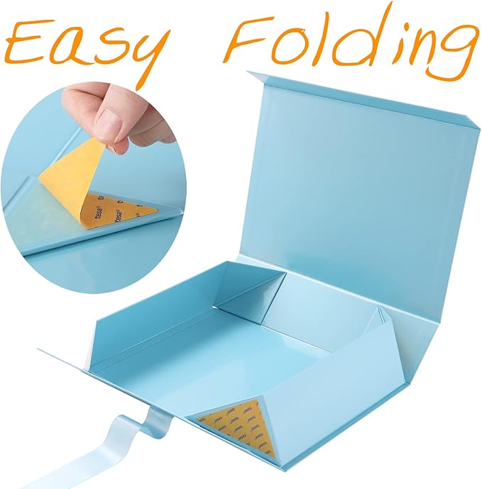 GREEN BEAN 6 Large Gift Boxes with Lids for Presents 13x9.7x3.4 Inches, Baby Blue Magnetic Luxury Gift Box with Ribbon, Bridesmaid Proposal Gift Boxes (Baby Blue)