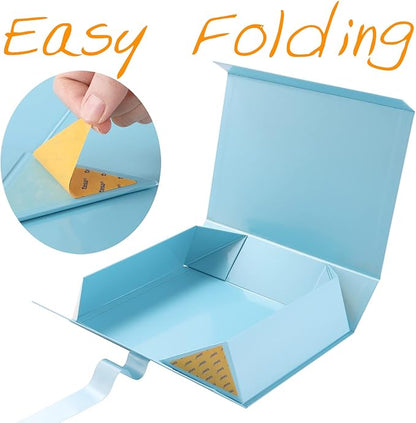 GREEN BEAN 6 Large Gift Boxes with Lids for Presents 13x9.7x3.4 Inches, Baby Blue Magnetic Luxury Gift Box with Ribbon, Bridesmaid Proposal Gift Boxes (Baby Blue)