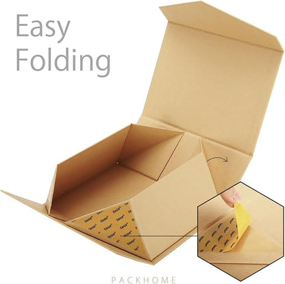PACKHOME Gift Box 9x6.5x3.8 Inches, Rectangle Collapsible Box with Magnetic Lid for Gift Packaging (Kraft)