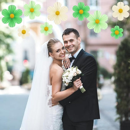 Green Party Decorations Paper Flowers Decorations for Wall Classroom Paper Fans Floral Backdrop Flower Wall Decor Pack of 9 Green