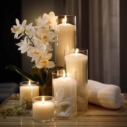 12 Pack Clear Glass Cylinder Vases for Centerpieces - Floating Candle Vases Holder - 8" Hight Perfect for Weddings and Events