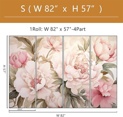 Pink Floral Wallpaper Peel and Stick Large Peony Flower Self Adhesive Wall Mural for Living Room Bedroom 82"x57"