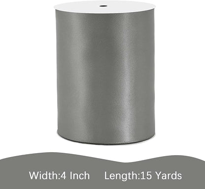 Silver Satin Ribbon 4 inch X 15 Yards Polyester Ribbon for Gift Wrapping Very Suitable for Weddings Party Hair Bow Invitation Decorations and More