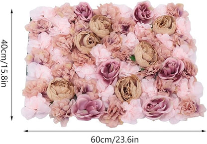 Flower Wall Panels 3D Flower Wall Backdrop, 6Pcs Artificial Flower Wall Panel Silk Rose Floral Decorative Faux Flower Wall Background for Wedding Home Decoration (Autumn Pink, 23.6*15.7in)