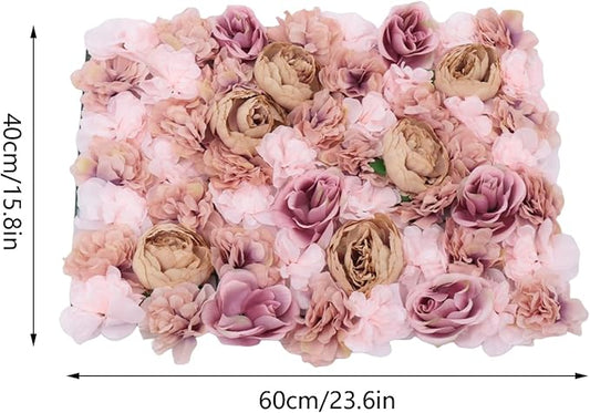 Artificial Flower Wall Panels, Silk Wedding Flower Wall Backdrop Panel, 3D Floral Panel Artificial Floral Wall Mat Flower Screen for Photo Party Wedding Wall Background Decor (6PCS Autumn Pink)