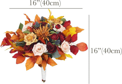 Rinlong 16" Wide Fall Wedding Bouquets for Bride Burnt Orange Bridal Bouquet for Wedding Artificial Terracotta Bouquets Boho Flowers