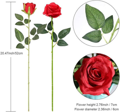 Hawesome 12PCS Artificial Silk Flowers Realistic Roses Bouquet Long Stem for Home Wedding Decoration Party A-Red -1