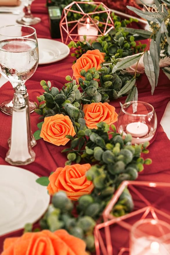 N&T NIETING Artificial Flowers Glowing Burnt Orange Flowers Foam 25pcs Glitter Roses Real Looking Fake Roses with Stem for DIY Wedding Bouquets Centerpieces Bridal Shower Party Home Decorations