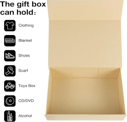Aimyoo Striped Brown Collapsible Gift Box with Magnetic Closure Lids 13.8x9x4.3 in, Large Bridesmaid Groomsman Proposal Boxes, Rectangle Present Box for Graduation Birthday Storage 1 Pack