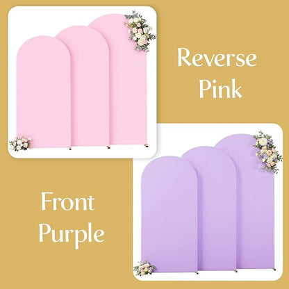 Pink and Lavender Arch Backdrop Cover 7.2FT 6.6FT 6FT Arch Covers Stretchy Backdrop Set of 3 Wedding Arch Cover Spandex Fitted Double-Color Fabric Arch Covers for Party Baby Shower Birthday Decoration