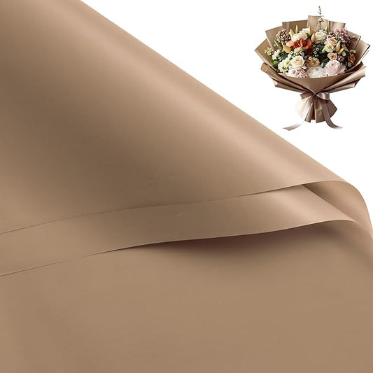WRAPAHOLIC 20 Sheets Flower Wrapping Paper - 22.4 x 22.4 inch Pure Coffee Color Water-Resistant Floral Bouquet Wrapping Paper, Florist Supplies Packaging for Wedding Birthday Gift DIY