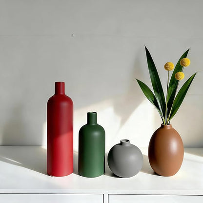 Modern Ceramic Vase Set – 4 Piece Rustic Decorative Vases for Boho Living Room Centerpieces, Entryway Decorations, Coffee Table, Bookshelf, Fireplace Mantel