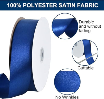 TONIFUL 1-1/2 Inch (40mm) x 100 Yards Navy Blue Wide Satin Ribbon Solid Fabric Ribbon for Gift Wrapping Chair Sash Valentine's Day Wedding Birthday Party Decoration Hair Floral Craft Sewing