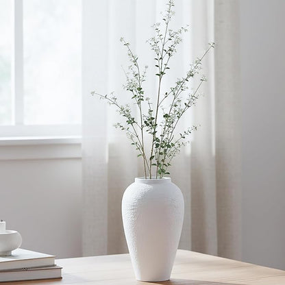 Vintage Ceramic Vase, Minimalist Texture Stone Patterned White Flower Vase, Decorative Vase for Living Room Shelf Farmhouse Dining Table Centerpiece Decor (White Texture 10.4'')