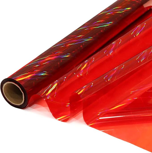 CMFYHM Iridescent Red Cellophane Wrap Roll I 34 In Wide X 50 Ft Long I Colorful Cello Perfect For Baskets,Gifts, Treats,Birthday Holiday Wedding Floral, Party Arts Crafts Decoration (Red)