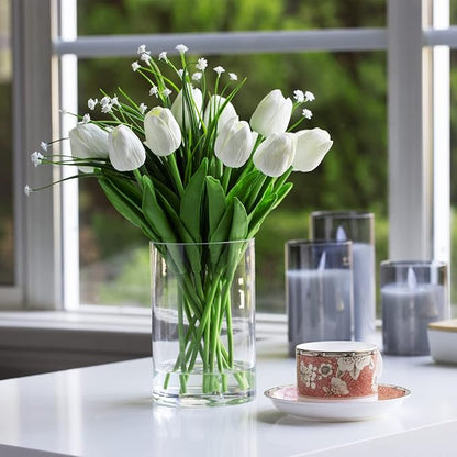 Enova Floral Clear Glass Cylinder Vase 4 x 6 Inches Round Flower Vase, Pillar Candle Hurricane Floating Candle Holder Vase, Small Floral Glass Vase for Decoration Home, Wedding Centerpiece (1 Piece)