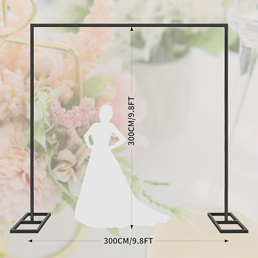 9.9FT Black Metal Wedding Arches for Ceremony Square Balloon Arch Stand Rectangular Backdrop Stand for Anniversary Birthday Party Bridal Shower Home Indoor Outdoor Decoration