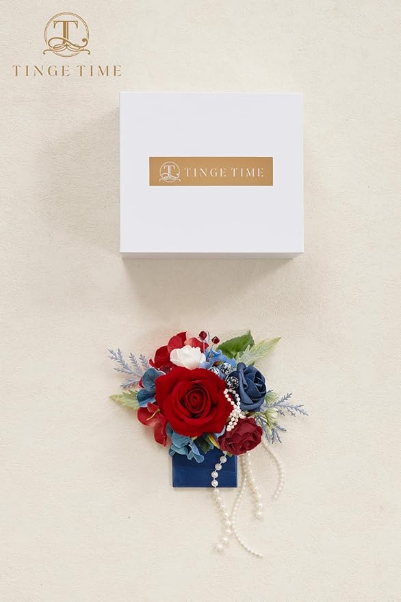 TINGE TIME Boutonniere for Men Wedding,Groom and Best Man Boutonniere for Wedding, Prom, Homecoming, Anniversary, Graduation, Christmas Dinner (1, Red & Navy Blue)